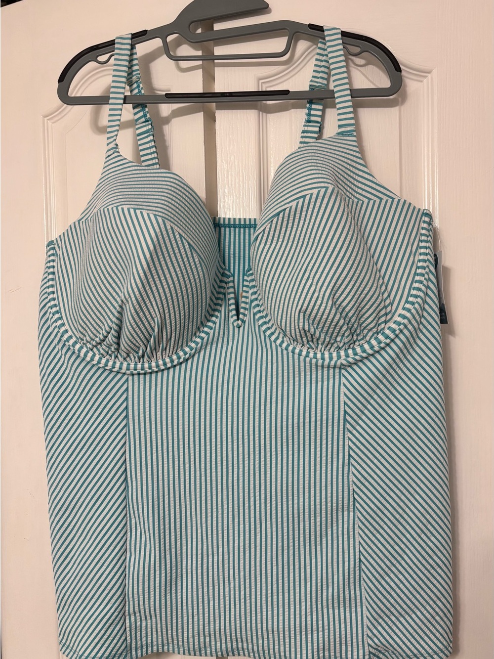 NWT Seersucker Teal & White Tankini Top